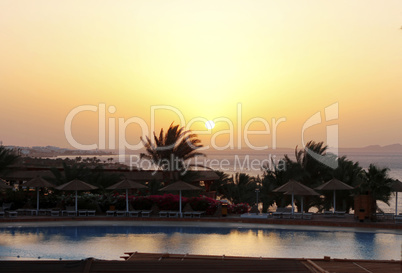 sunrise from the red sea and tropical landscape