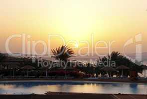 sunrise from the red sea and tropical landscape