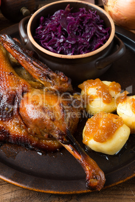 duck with dumplings and pickled plum