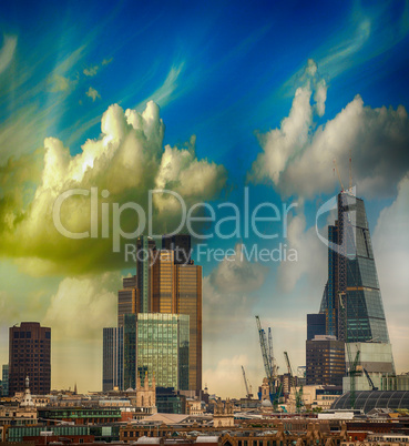 London skyline. Modern buildings on the southern side of river T