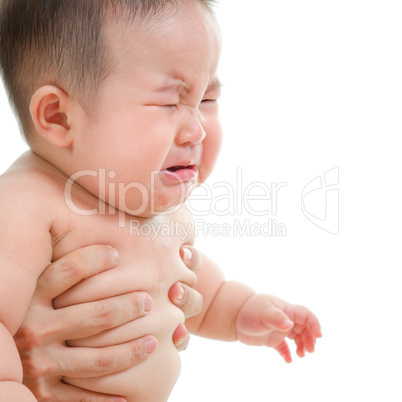 Sad Asian baby boy crying