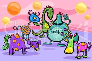 fantasy creatures group cartoon illustration