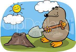 mole with shovel cartoon illustration