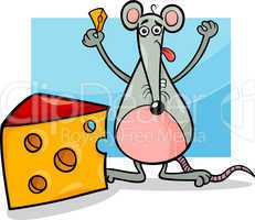 mouse with cheese cartoon illustration