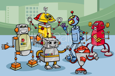 robots group cartoon illustration