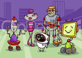 robots group cartoon illustration