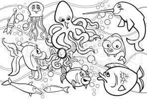 sea life animals group coloring page