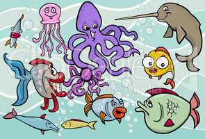 sea life animals group cartoon illustration