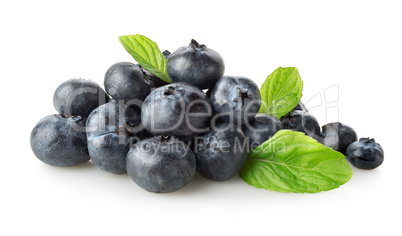 Sweet blueberry with green leaves