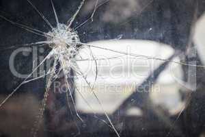 Cracked Window Glass on Antique Truck Abstract.