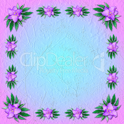 pink-and-blue grungy background with floral ornament