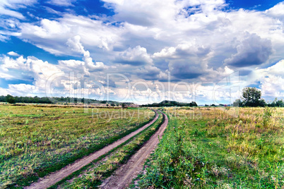 rural country road in the middle of the field