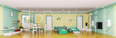 interior of modern apartment panorama 3d render