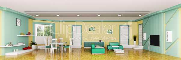 interior of modern apartment panorama 3d render