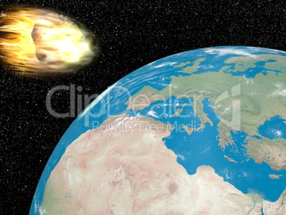 Meteorite going to earth - 3D render