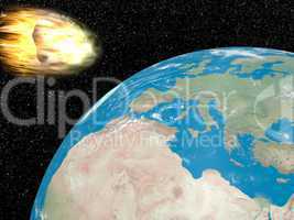 Meteorite going to earth - 3D render