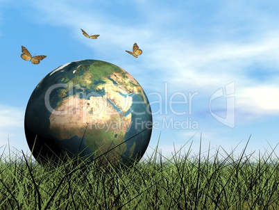 Butterflies protecting earth - 3D render