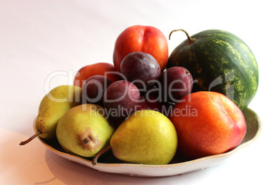 still life from the watermelon, pears, pluma and nectarine