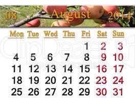 calendar for the August of 2014 year with apples