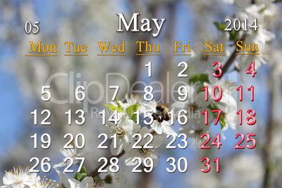 calendar for the May of 2014 year calendar for the May of 2014 year