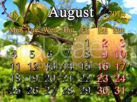 calendar for the august of 2014 year with apples