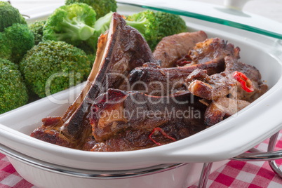 grilled ones rib with broccoli