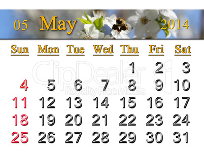 calendar for the may of 2014 year