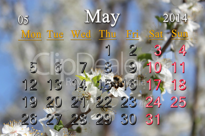 calendar for the may of 2014 year