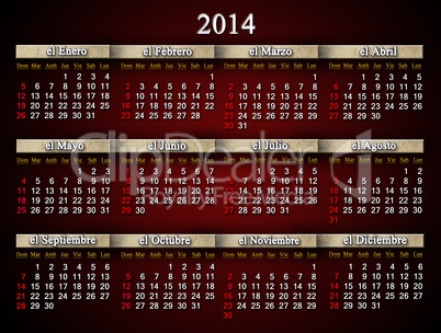 beautiful claret calendar for 2014 year in spanish
