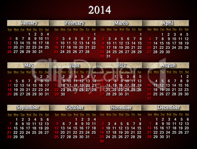 beautiful claret calendar for 2014 year in english