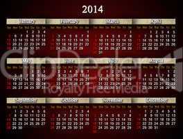 beautiful claret calendar for 2014 year in english