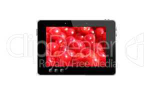 black tablet with berry of prunus tomentosa