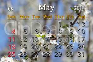 calendar for the may of 2014 year