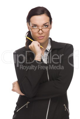 Confident Mixed Race Businesswoman Holding a Pencil.