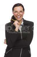 Confident Mixed Race Businesswoman Holding a Pencil.