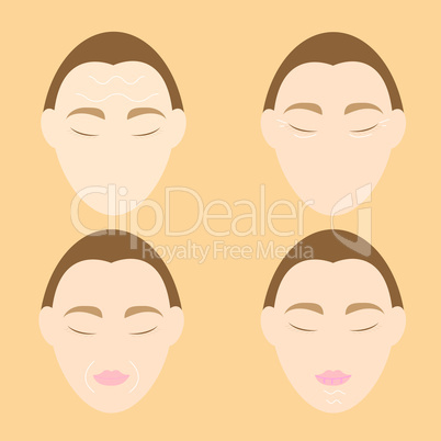 Woman face wrinkle problems on orange background