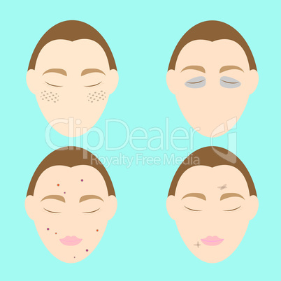 Woman face problems on blue background