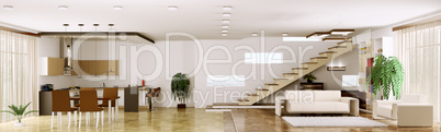 interior of modern apartment panorama 3d render