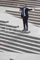 Businessman Business Man Arms Outstretched on Steps