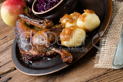 duck with dumplings and pickled plum