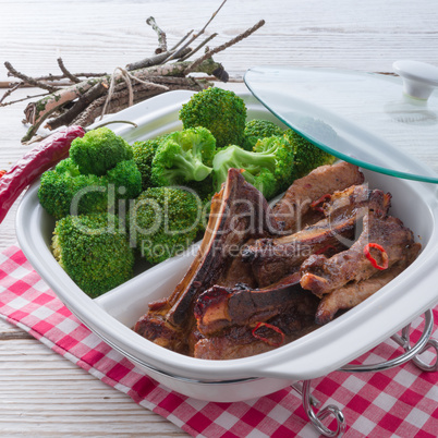 grilled ones rib with broccoli