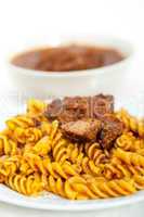 fusilli pasta with neapolitan style ragu meat sauce