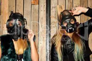 women with gasmasks