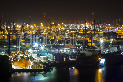 port of hamburg at night from above
