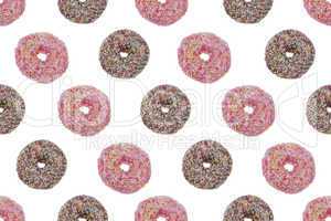 seamless pattern of pink and chocolate glazed donuts