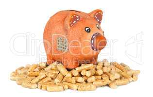 Wood pellets with piggy bank