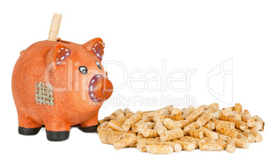 Wood pellets with piggy bank