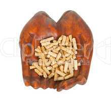 Wood pellets in hand