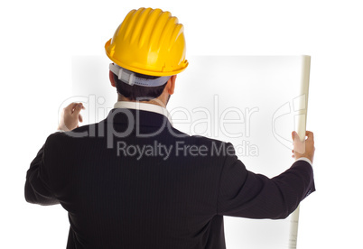 Businessman with construction helmet