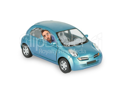 wow expression of a boy in the blue car